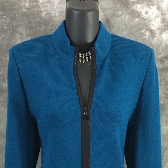 BEAUTIFUL St John collection knit turquoise black jacket skirt suit size 8 10 - Picture 4 of 10